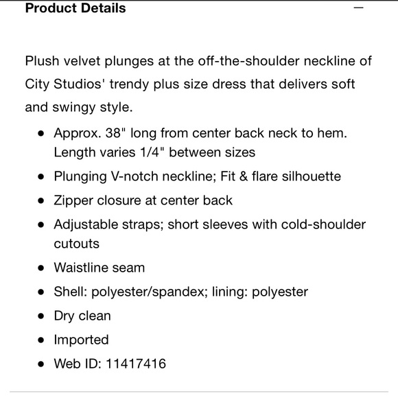 City Studios Trendy Off-The-Shoulder velvet Dress - Picture 2 of 2